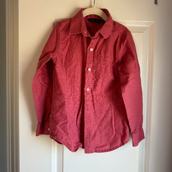 Janie And Jack Boys Size 6 Light Red Long Sleeve Button Down Linen/Cotton - Picture 1 of 4